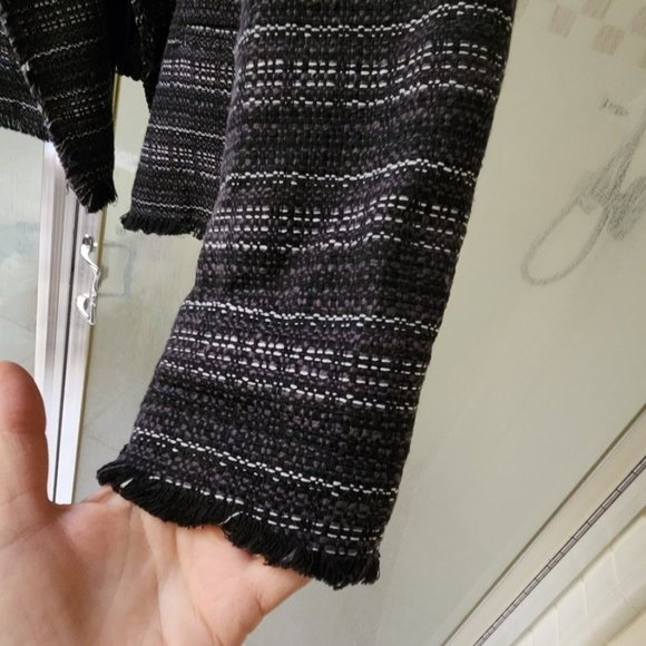 Adrienne Vittadini Fringed Tweed Open Front Crop Waist Jacket Blaze Size Large - Picture 5 of 9